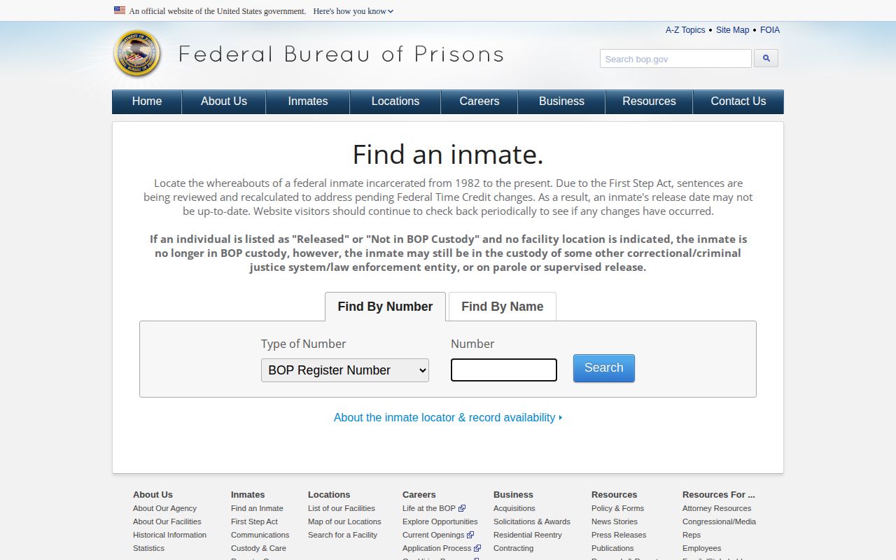 Federal prisoner record locator after an Osceola County booking