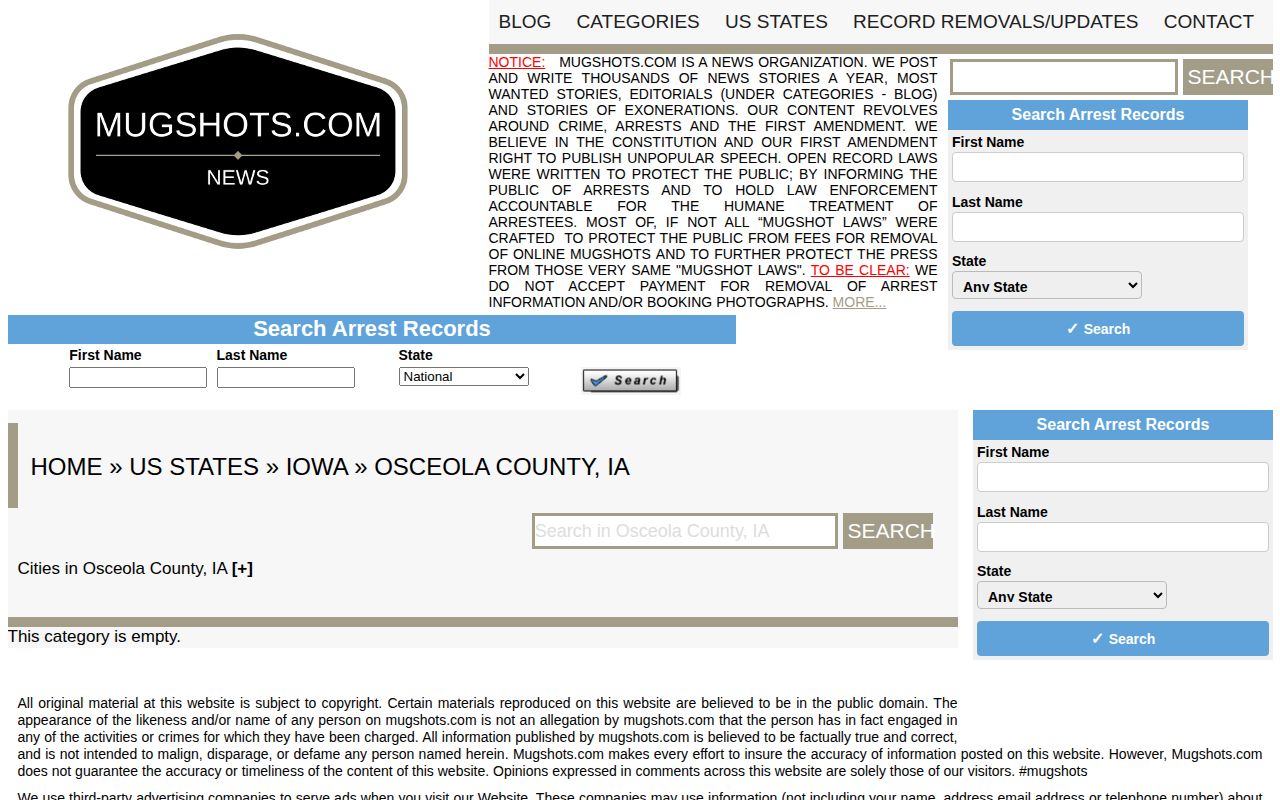 Unofficial empty Osceola County mugshot records category